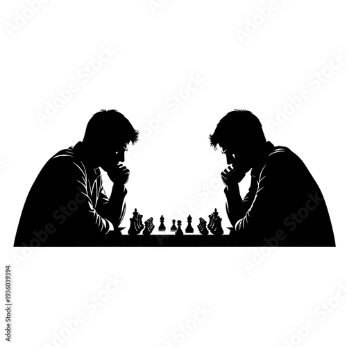 Two Men Playing Chess Silhouette.