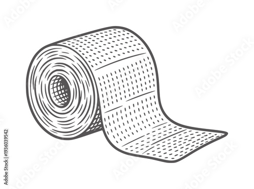 Black and white line of a roll of medical tape with perforations bandage adhesive
