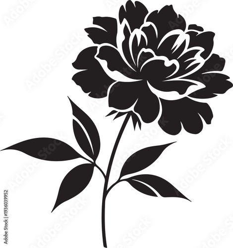 Set of decorative rose with leaves. Flower Silhoutte. Vector illustration , Set of luxury flowers and logo. Trendy botanical elements. Hand drawn line leaves branches and blooming.