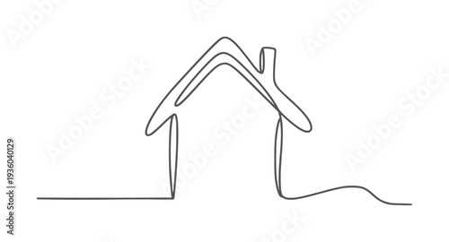 Single continuous line of a simple house outline with a chimney