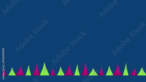 Colorful Triangles Animation on Blue Background.