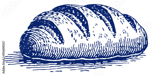 Rustic loaf of freshly baked bread in classic vintage engraving style