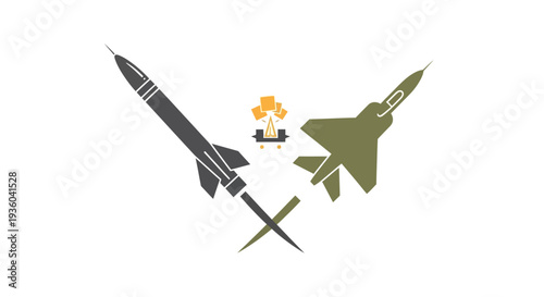 Military aircraft and missile engage in combat vector (23) with explosion