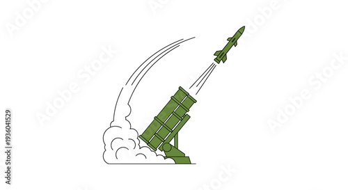 Military missile launching from a green platform with smoke vector graphic