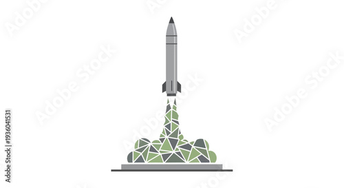A rocket ship blasts off from a launchpad with a geometric green explosion vector (25)