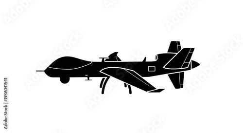 A vector illustration of a futuristic drone aircraft in flight outdoors
