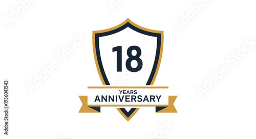 Vector graphic celebrating 18 years anniversary with shield and ribbon