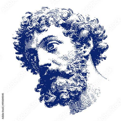 Detailed vintage portrait engraving of a bearded man likely a biblical apostle or saint