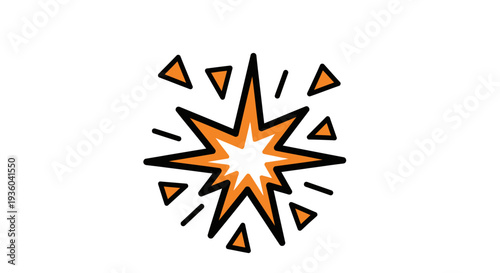 An explosion of orange and black shapes bursts outward in a dynamic graphic vector illustration.