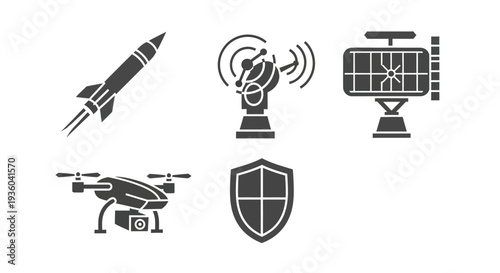 Secure drone launch with shield and surveillance camera in technology sector vector graphic.