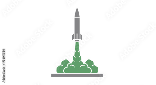 A rocket ship launches into the sky with green smoke vector graphic illustration