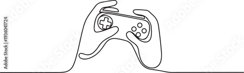continuous line of hand holding game stick. one line art drwing. one line art icon drawing vector