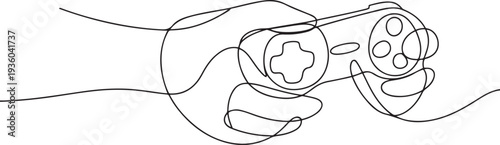 continuous line of hand holding game stick. one line art drwing. one line art icon drawing vector