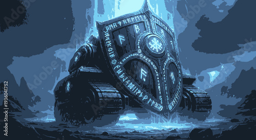 Ancient Mechanical Construct in Icy Landscape - Fantasy Illustration