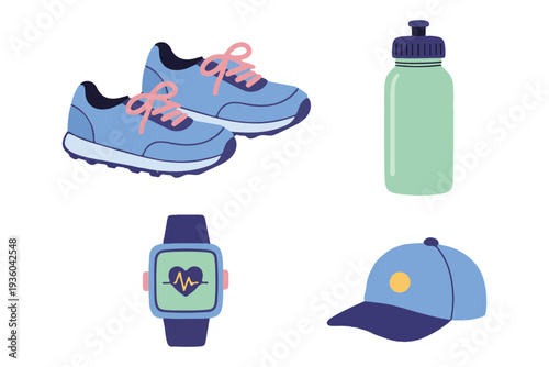 Running and Fitness Outdoor Workout Gear Flat Vector Illustration