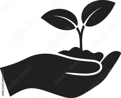 Hand Holding Plant Icon – Eco Growth Silhouette Vector