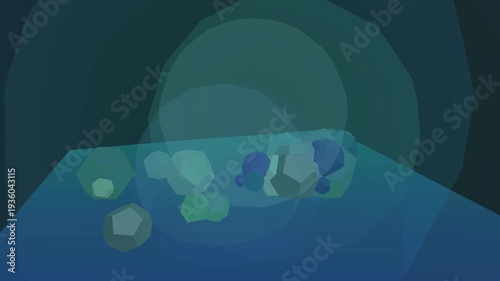 Blue and Green Shapes Moving on Surface.