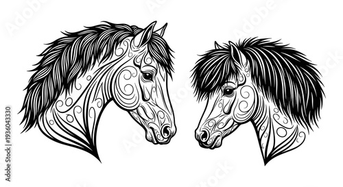 Set of 2 tribal horse heads vector