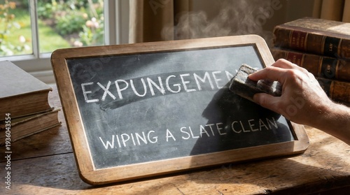 A persons hand wiping a slate clean to symbolize legal expungement.