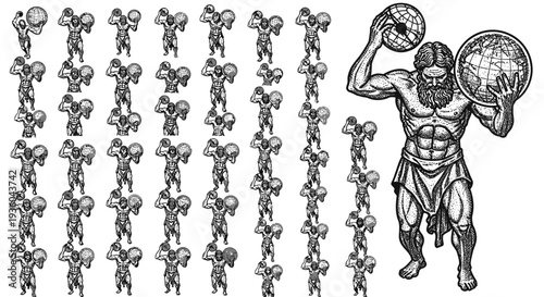 Ancient Greek Titan Atlas holding the celestial sphere and a globe