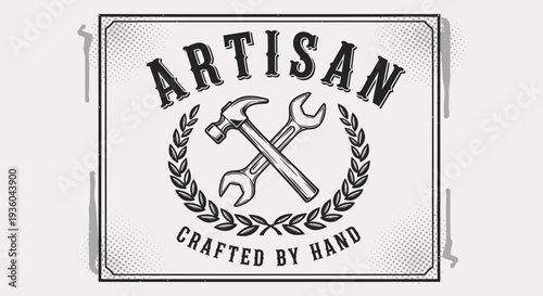 Foto Artisan Crafted by Hand Logo with Hammer and Wrench Emblem