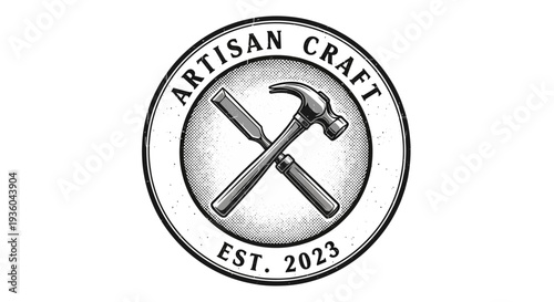 Artisan Craft Logo with Hammer and Chisel, Vintage Style, Est. 2023