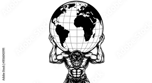 Atlas Holding the Earth Globe on White Background