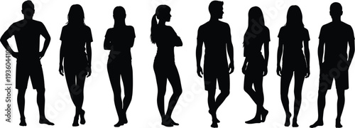 Men and women silhouette poses vector collection isolated on white