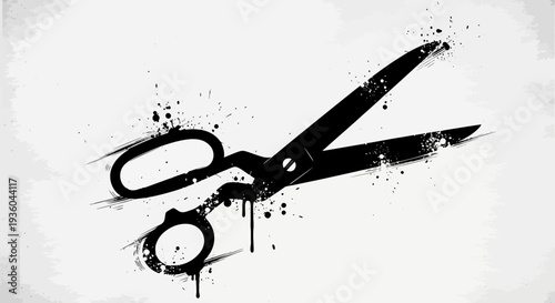 Black Scissors Silhouette with Splatter Effect on White Background