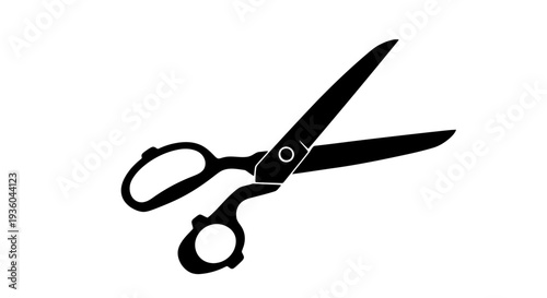 Black Silhouette of Open Scissors on White Background