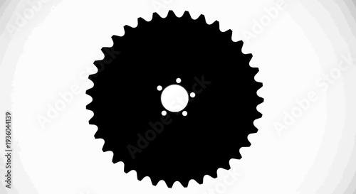 Black Sprocket Gear Silhouette on White Background