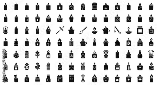 Candle Icons Set - Various Designs, Black and White Silhouette Collection