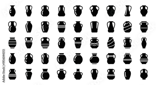 Collection of Ancient Amphorae and Vases Silhouettes