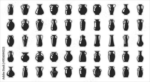 Collection of Ancient Greek Amphorae and Vases Silhouettes