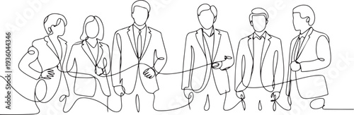 Continuous one line drawing of business people connected by lines, business networking and connection concept, one line art icon drawing vector