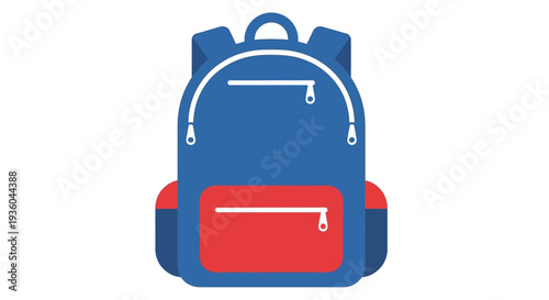 Blue Backpack with Red Pocket.