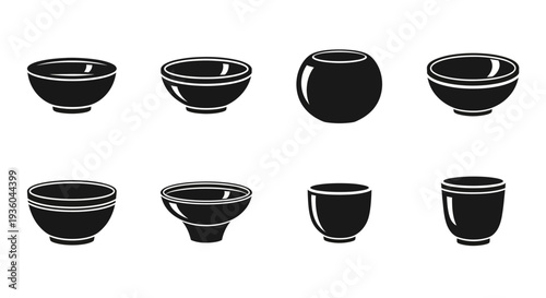 Collection of Black Ceramic Bowls and Cups, Minimalist Design