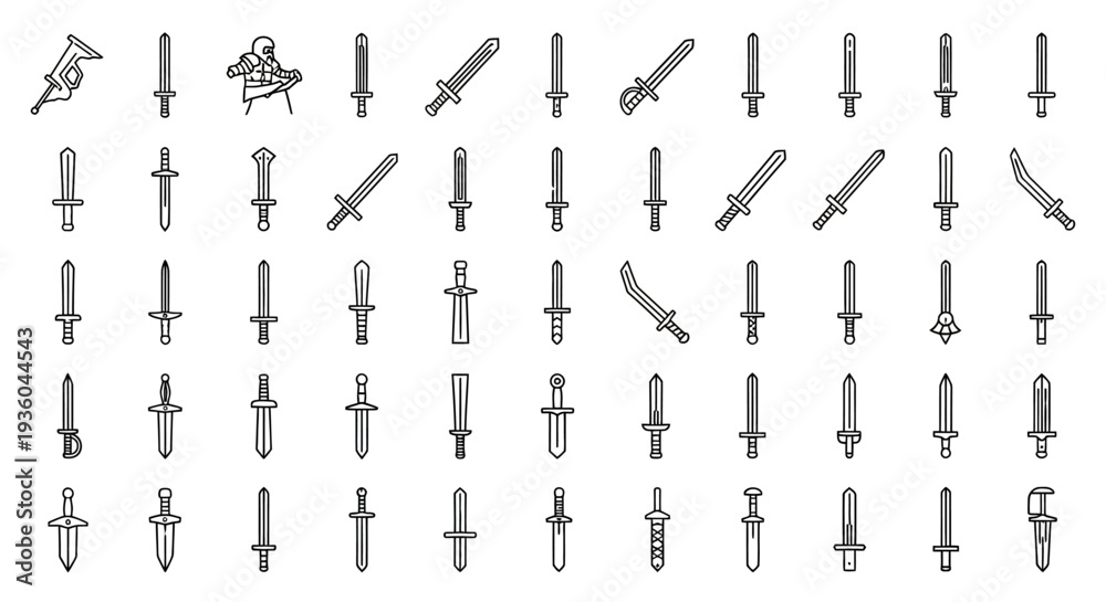 Fototapeta premium Collection of Diverse Sword Icons and Illustrations