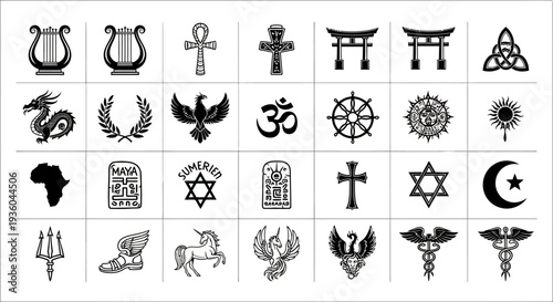 Collection of Cultural and Religious Symbols Icons