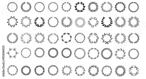 Collection of Decorative Laurel Wreaths and Floral Circles