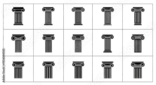 Collection of Greek Ionic and Corinthian Column Silhouettes