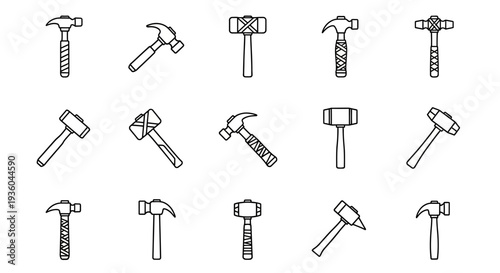 Collection of Hammer Icons - Hand-drawn Vector Illustrations