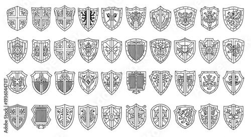 Collection of Heraldic Shields Vector Icons Set