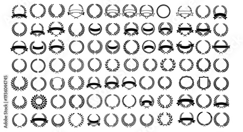 Collection of Laurel Wreath Icons and Ribbons for Awards and Recognition