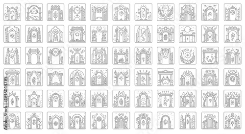 Collection of Ornate and Decorative Architectural Arches and Doorways, Line Art Icons