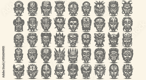 Collection of Tribal Masks, Ancient Faces, Ethnic Art, Decorative Pattern, Cultural Symbols