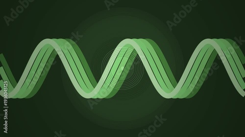 Green Wavy Ribbon on Dark Background.