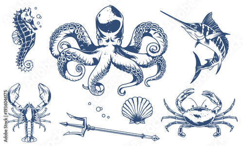 Nautical sea creatures in art