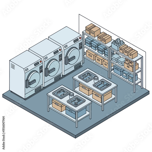 Laundry Room with Machines and Storage.