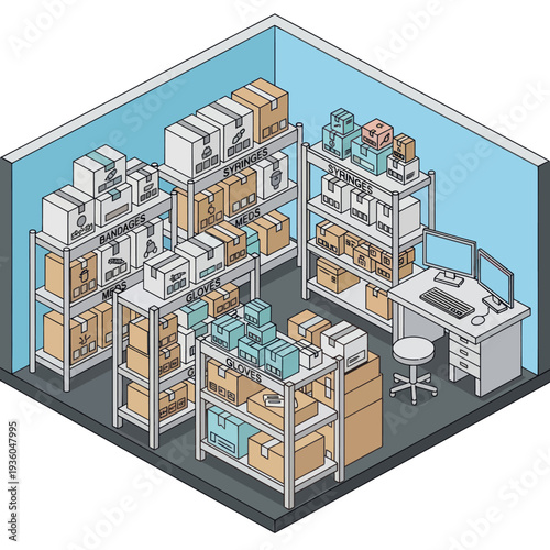 Laboratory Equipment and Storage Shelves.
